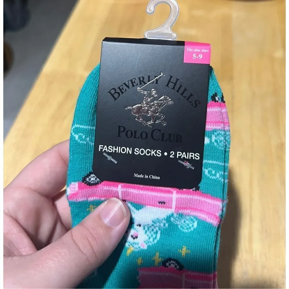 Beverly Hill Polo Club Unicorns & Polka Dot Woman’s Fashion Socks NEW Size 5-9